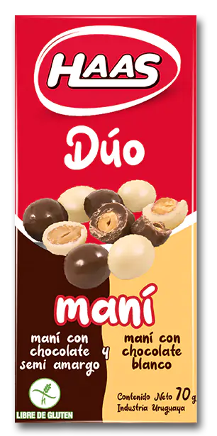 Maní recubierto con chocolate dúo, chocolate semi amargo y chocolate blanco