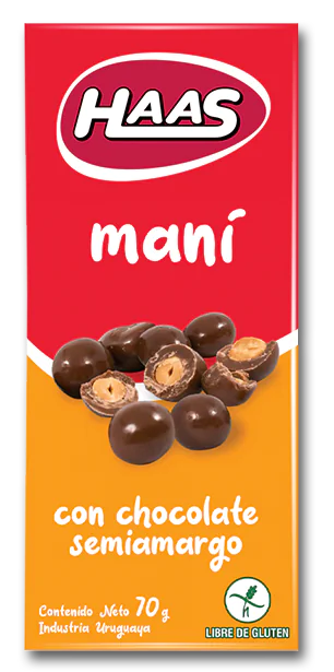 Maní recubierto con chocolate semi amargo y chocolate blanco