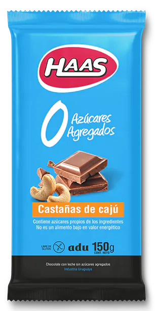 tableta de chocolate sin Azúcares con castañas de cajú